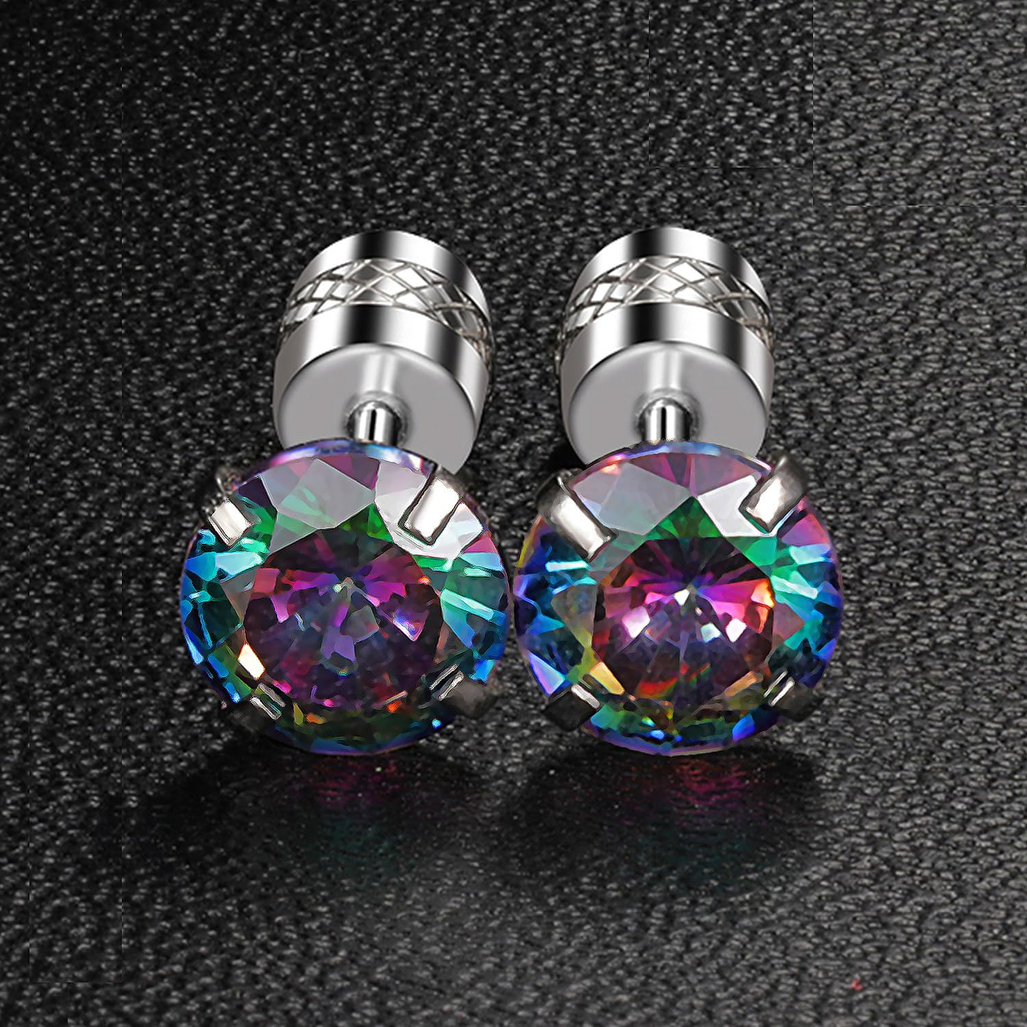 Titanium Screw Back Pack of Earrings Rainbow Cubic Zirconia Studs for Women Men 20G Helix Piercing Post Surgical Stainless Steel Hypoallergenic for Sensitive Ears Simulated Diamond