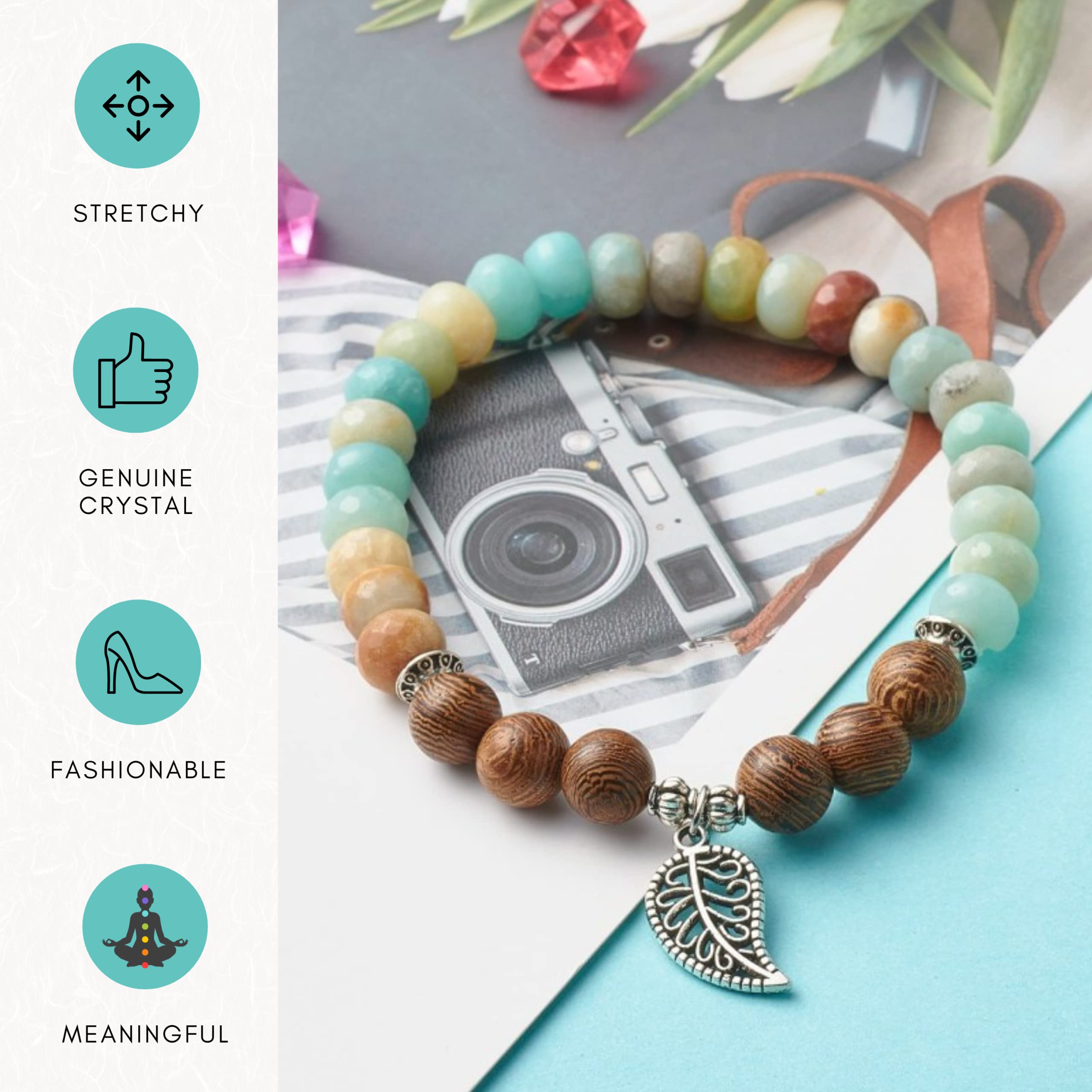 Mother's Ray Amazonite Healing Bracelet – Chakra Bracelets for Women – Healing Crystal Bracelets with Velvet Bag - Spiritual Gifts for Women