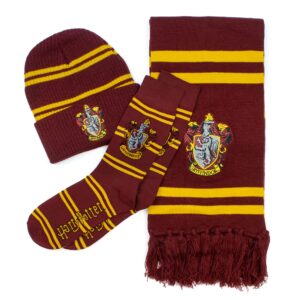 Culture Fly Harry Potter Gryffindor Premium Knit Scarf Beanie Socks 3pc Winter Bundle Gift Set