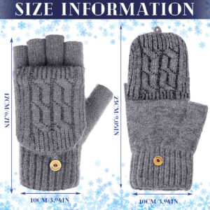 Newcotte 4 Pairs Winter Knitted Fingerless Gloves with Mitten Cover Convertible Fingerless Warm Wool Knit Flip Mittens(Black, Blue, Medium Gray, Navy Blue)