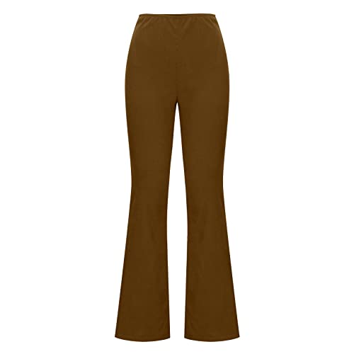 Amazon Deals for March Women Corduroy Flare Pants Elastic Waist Bell Bottom Trousers Solid Corduroy Pants Casual Corduroy Pants with Pocket Brown