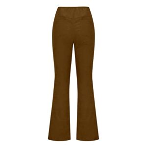 Amazon Deals for March Women Corduroy Flare Pants Elastic Waist Bell Bottom Trousers Solid Corduroy Pants Casual Corduroy Pants with Pocket Brown