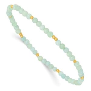 925 sterling silver gold plated 3mm blue amazonite stretch bracelet jewelry for women