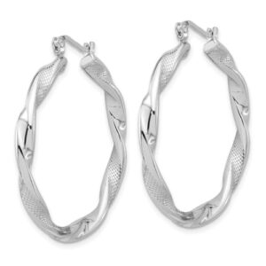 925 Sterling Silver Rhodium Plated Textured 3.7mm Twisted Hoop Earrings Measures 41x38mm Wide 3.75mm Thick Jewelry for Women