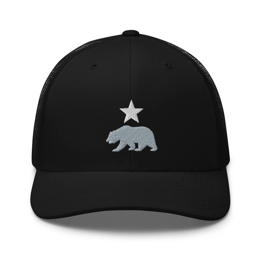 RIVEMUG California Bear and Star Rep Your State Platinum Trucker Hat Embroidered Curved Bill Snapback Baseball Cap Men Women