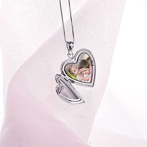 PicturesOnGold.com Always in My Heart Silver Heart Locket Pendant Necklace - 3/4 Inch X 3/4 Inch - Includes Sterling Silver 18 inch Cable Chain, Locket + 2 Photos + Engraving