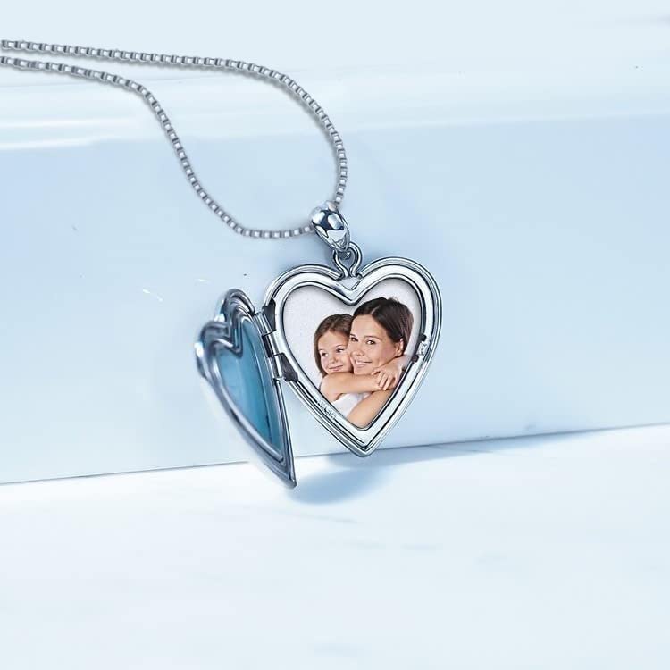 PicturesOnGold.com Always in My Heart Silver Heart Locket Pendant Necklace - 3/4 Inch X 3/4 Inch - Includes Sterling Silver 18 inch Cable Chain, Locket + 2 Photos + Engraving