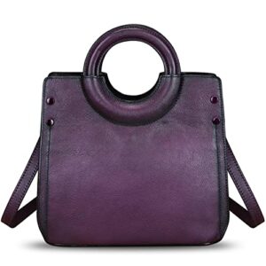 Genuine Leather Satchel for Women Leather Handbag Top Handle Bags Handmade Purse Vintage Tote Bag Crossbody Handbags Hobo Bag (Purple)