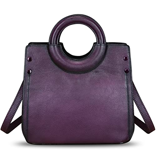 Genuine Leather Satchel for Women Leather Handbag Top Handle Bags Handmade Purse Vintage Tote Bag Crossbody Handbags Hobo Bag (Purple)