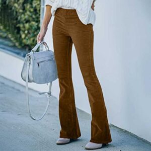 Amazon Deals for March Women Corduroy Flare Pants Elastic Waist Bell Bottom Trousers Solid Corduroy Pants Casual Corduroy Pants with Pocket Brown