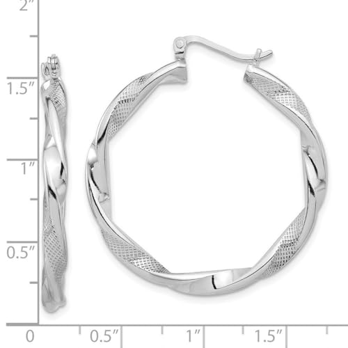 925 Sterling Silver Rhodium Plated Textured 3.7mm Twisted Hoop Earrings Measures 41x38mm Wide 3.75mm Thick Jewelry for Women