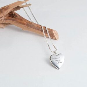 PicturesOnGold.com Always in My Heart Silver Heart Locket Pendant Necklace - 3/4 Inch X 3/4 Inch - Includes Sterling Silver 18 inch Cable Chain, Locket + 2 Photos + Engraving