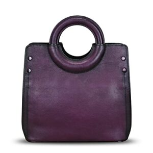 Genuine Leather Satchel for Women Leather Handbag Top Handle Bags Handmade Purse Vintage Tote Bag Crossbody Handbags Hobo Bag (Purple)