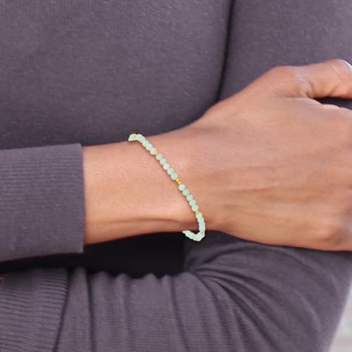 925 Sterling Silver Gold Plated 3mm Blue Amazonite Stretch Bracelet Jewelry for Women