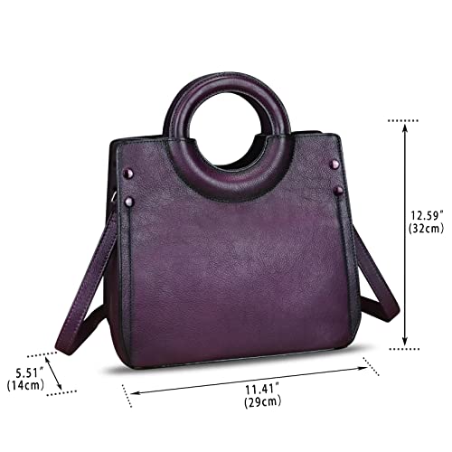 Genuine Leather Satchel for Women Leather Handbag Top Handle Bags Handmade Purse Vintage Tote Bag Crossbody Handbags Hobo Bag (Purple)