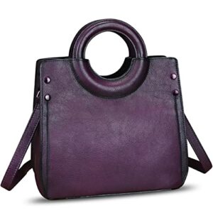 Genuine Leather Satchel for Women Leather Handbag Top Handle Bags Handmade Purse Vintage Tote Bag Crossbody Handbags Hobo Bag (Purple)