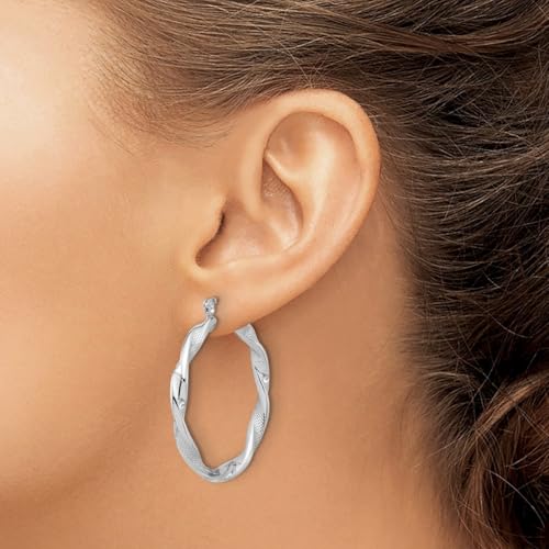 925 Sterling Silver Rhodium Plated Textured 3.7mm Twisted Hoop Earrings Measures 41x38mm Wide 3.75mm Thick Jewelry for Women