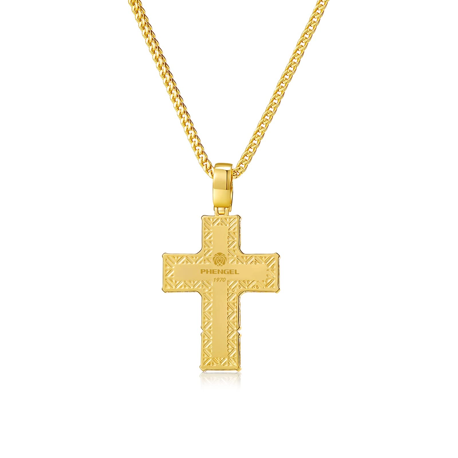 PHENGEL 12 month birthday stone 11 MM Extra Large 5A Cubic Zirconia Cz Cross Religious Pendant gorgeous Necklace (14K-Gold-06-Jun)