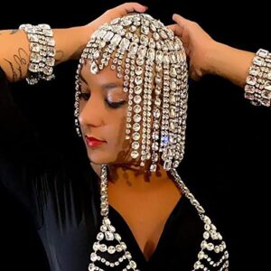 STONEFANS Vintage 1920s Rhinestone Headpiece Cap for Women Crystal Flapper Head Chain Hairpieces Gatsby Cleopatra Hair Accessories Silver