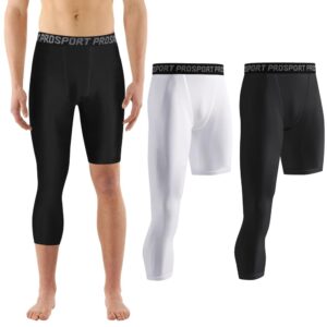 Valcatch 2 Pack Men's 3/4 Compression Pants One Leg Compression Tights for Basketball Capri Leggings Athletic Base Layer