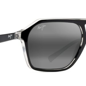 Maui Jim Men's Wedges Polarized Aviator Sunglasses, Black Gloss w/Crystal Interior/Neutral Grey, Medium