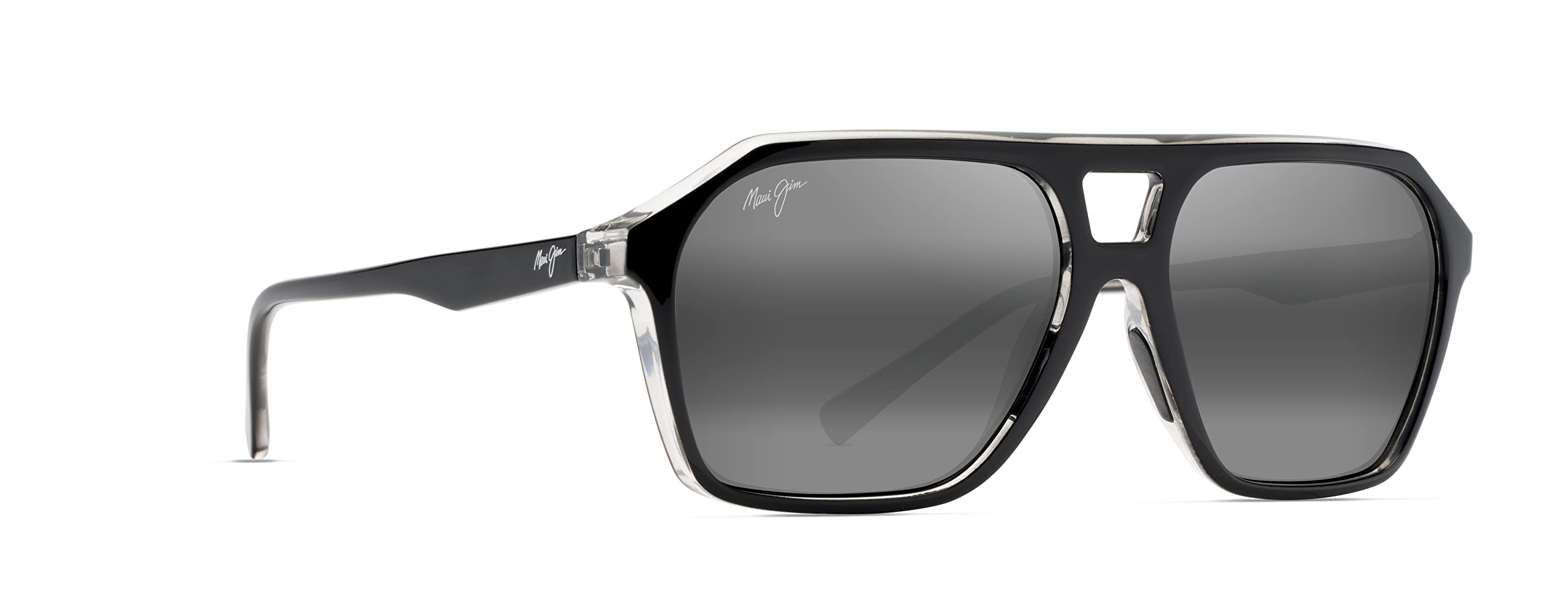 Maui Jim Men's Wedges Polarized Aviator Sunglasses, Black Gloss w/Crystal Interior/Neutral Grey, Medium