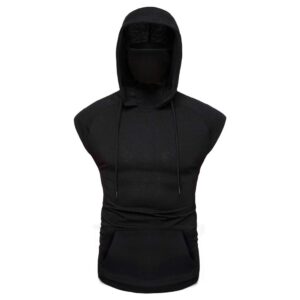 mens sleeveless hoodie shirts with face mask turtleneck compression tank tops workout gym running base layer sportswear (x-large,black)