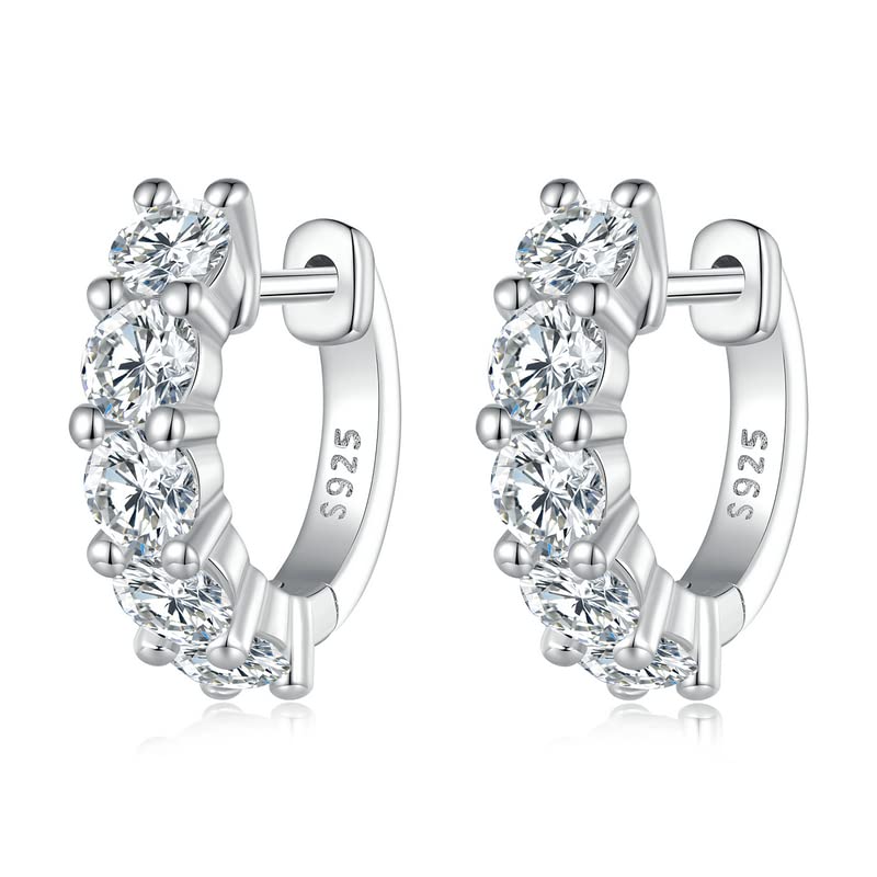 Moissanite Earrings for Women, 11.2ct D Color VVS1 Clarity Brilliant Round Cut Lab Created Diamond Earring 18K White Gold plated S925 Sterling Silver Hypoallergenic Moissanite Huggie Hoop Earrings