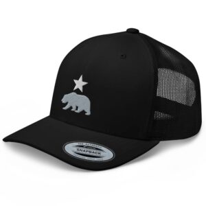 RIVEMUG California Bear and Star Rep Your State Platinum Trucker Hat Embroidered Curved Bill Snapback Baseball Cap Men Women