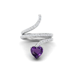 MOONEYE 7MM Heart Shape Wrap Bypass Snake Ring Natural Amethyst 925 Sterling Silver Women Wedding Rings (Sterling Silver, 11)