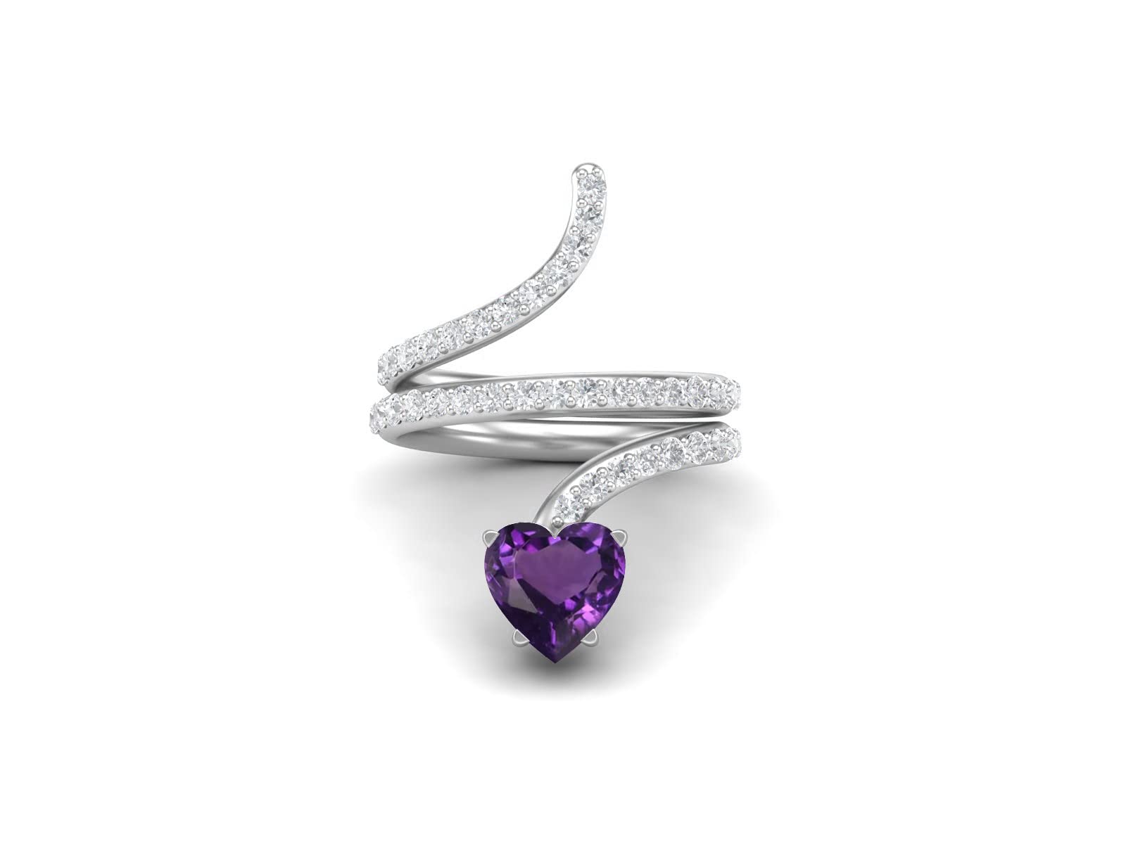 MOONEYE 7MM Heart Shape Wrap Bypass Snake Ring Natural Amethyst 925 Sterling Silver Women Wedding Rings (Sterling Silver, 11)