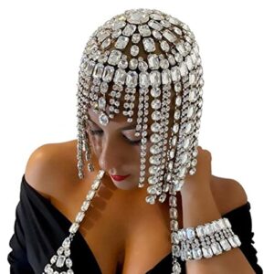 stonefans vintage 1920s rhinestone headpiece cap for women crystal flapper head chain hairpieces gatsby cleopatra hair accessories silver