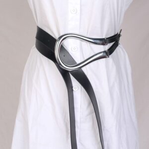 Block Garden Women Big Buckle Corset Belt Double Strap Tie Knot PU Leather Belts, 01 Black