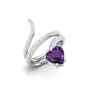 MOONEYE 7MM Heart Shape Wrap Bypass Snake Ring Natural Amethyst 925 Sterling Silver Women Wedding Rings (Sterling Silver, 11)