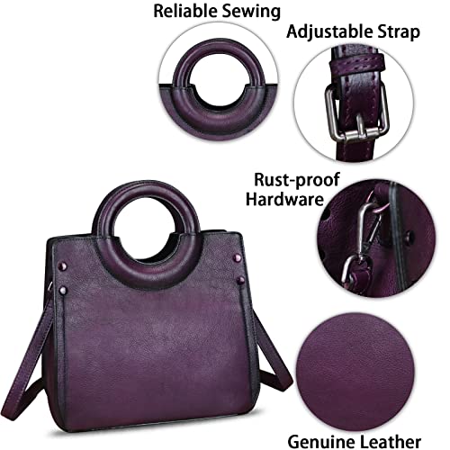 Genuine Leather Satchel for Women Leather Handbag Top Handle Bags Handmade Purse Vintage Tote Bag Crossbody Handbags Hobo Bag (Purple)