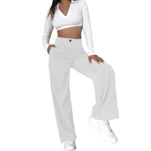 March Big Sale Women Corduroy Flare Pants Casual Corduroy Pants with Pocket Solid Corduroy Pants High Waist Bell Bottom Pants Fashion White