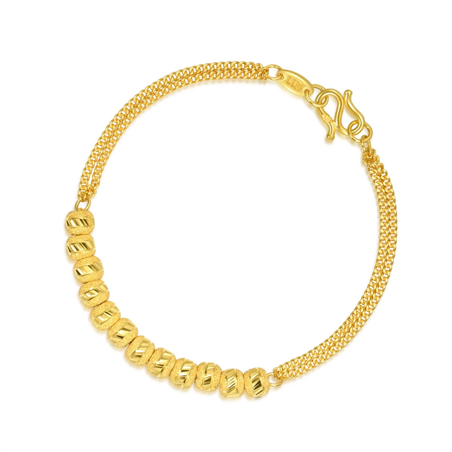 CHOW SANG SANG 999.9 24K Solid Gold Price-by-Weight 6.36g Gold Beaded chain, Beads Bracelet for Women 43363B | 6.6", (17 CM)