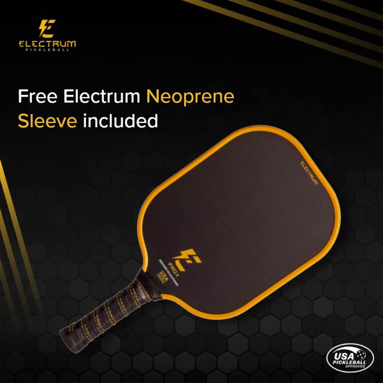 Electrum Pro II Pickleball Paddle USAPA Approved | Carbon Fiber Surface | Polypropylene Honeycomb Core | Best Paddle for Spin and Power | Lightweight