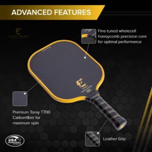 Electrum Pro II Pickleball Paddle USAPA Approved | Carbon Fiber Surface | Polypropylene Honeycomb Core | Best Paddle for Spin and Power | Lightweight