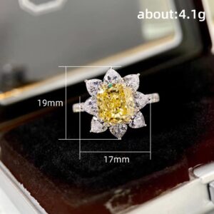 Psiroy Women's 925 Sterling Silver Plated Oval Simulated Citrine Flower Halo Engagement Ring Size 6