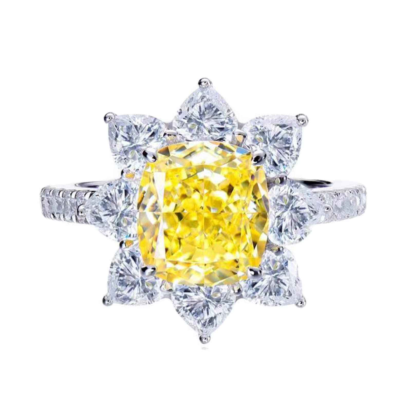 Psiroy Women's 925 Sterling Silver Plated Oval Simulated Citrine Flower Halo Engagement Ring Size 6