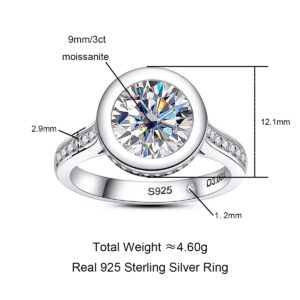 Raivari Moissanite Engagement Rings, 3.32 CTTW Bezel Setting Round Lab Created Diamond Promise Rings in 14K White Gold Plated Sterling Silver, Anniversary Rings for Women6.5