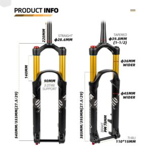 Bike Air Fork 27.5/29 Inch Downhill Mountain Bike Suspension Forks Travel 140mm Rebound Adjust Manual Lockout 1-1/8'' Straight/Tapered Front Fork Thru Axle 15x110mm Boost XC/DH/AM ( Color : Black Stra