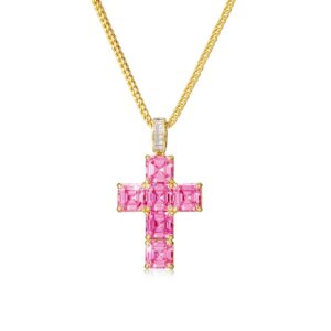 phengel 12 month birthday stone 11 mm extra large 5a cubic zirconia cz cross religious pendant gorgeous necklace (14k-gold-06-jun)