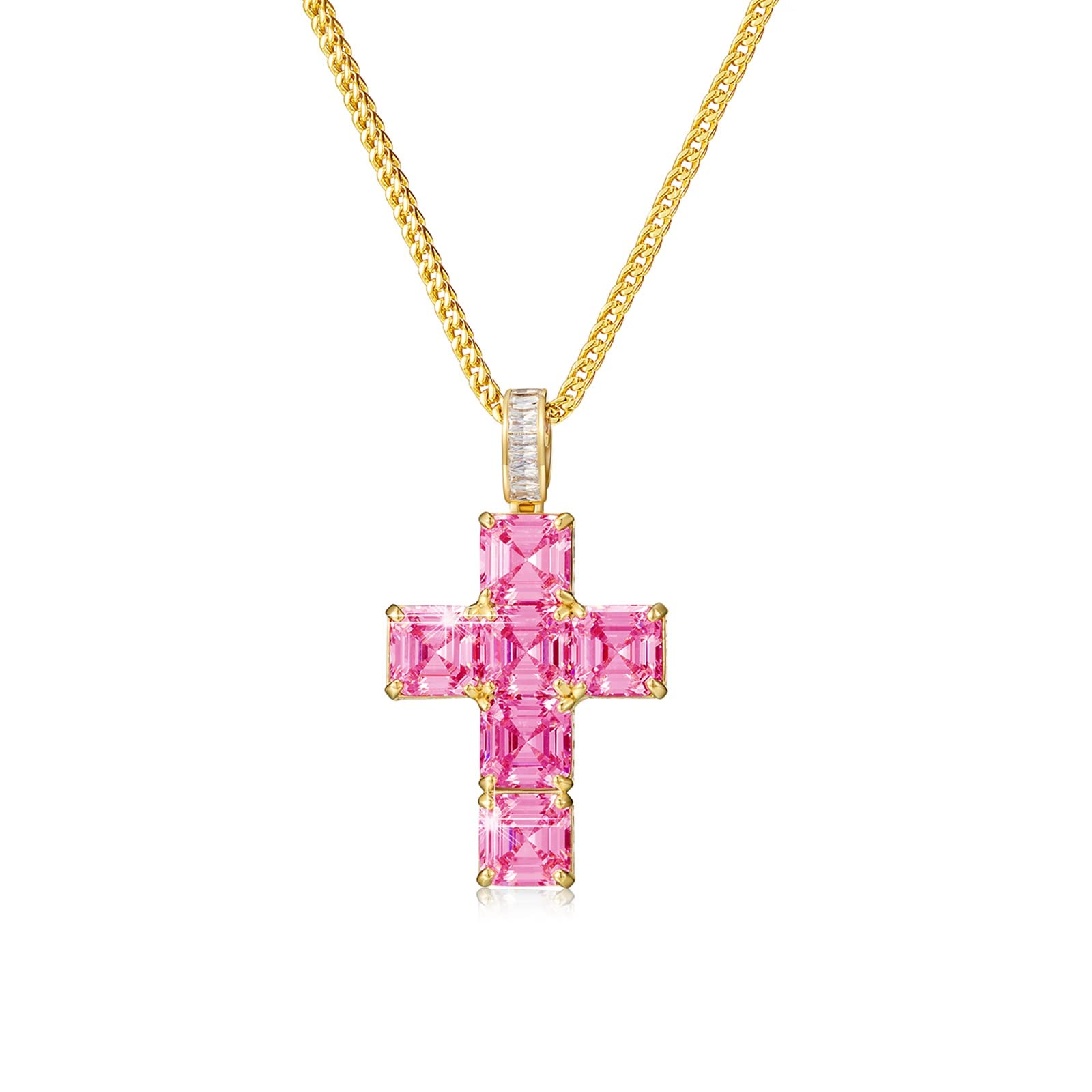 PHENGEL 12 month birthday stone 11 MM Extra Large 5A Cubic Zirconia Cz Cross Religious Pendant gorgeous Necklace (14K-Gold-06-Jun)