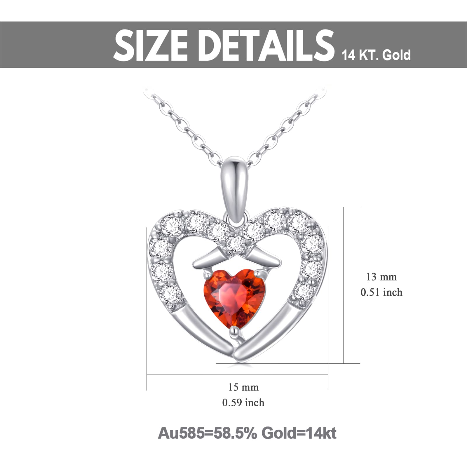 SISGEM 14k White Gold Cubic Zirconia Heart Pendant Necklace for Women, Love Jewelry for Her, 16-18 Inch