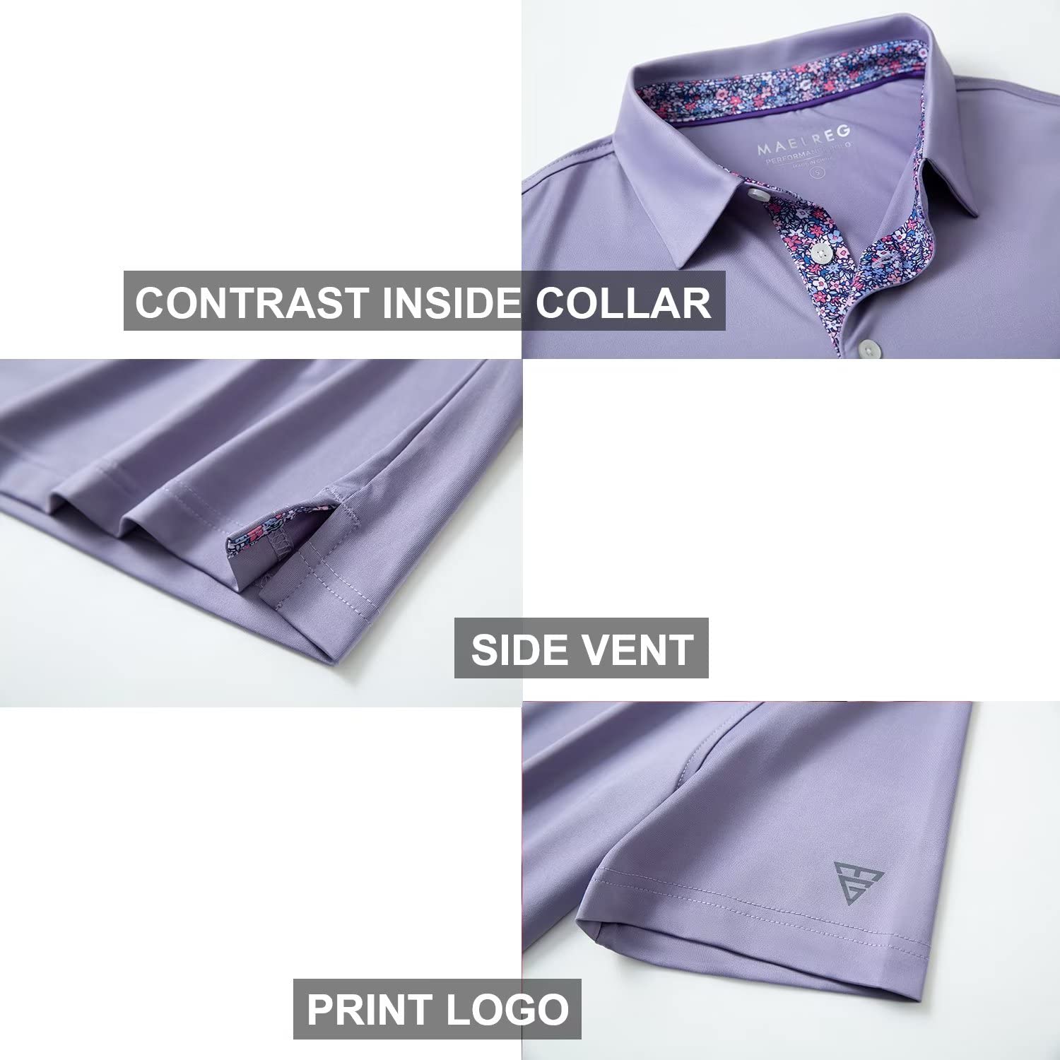 M MAELREG Golf Polo Shirts for Men Short Sleeve Performance Moisture Wicking Quick Dry Casual Collared Men’s Polo Shirts Lavender