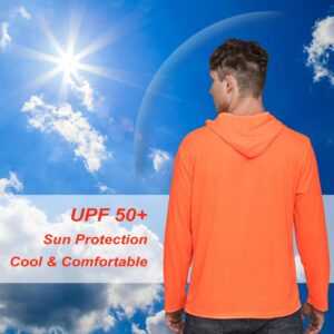 ProtectX 2-Pack Men High Visibility Lightweight Long Sleeve Hoodie, UPF 50+ Sun Protection T Shirts, SPF Outdoor UV Shirt, Orange - 3X Large