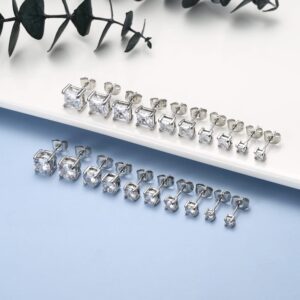 LOYALLOOK 12 Pairs 20G Stainless Steel Ear Stud Piercing Cubic Zirconia Barbell Stud Earring Set Screw Flat Back Earrings for Women (10Pairs Style4)