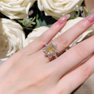 Psiroy Women's 925 Sterling Silver Plated Oval Simulated Citrine Flower Halo Engagement Ring Size 6